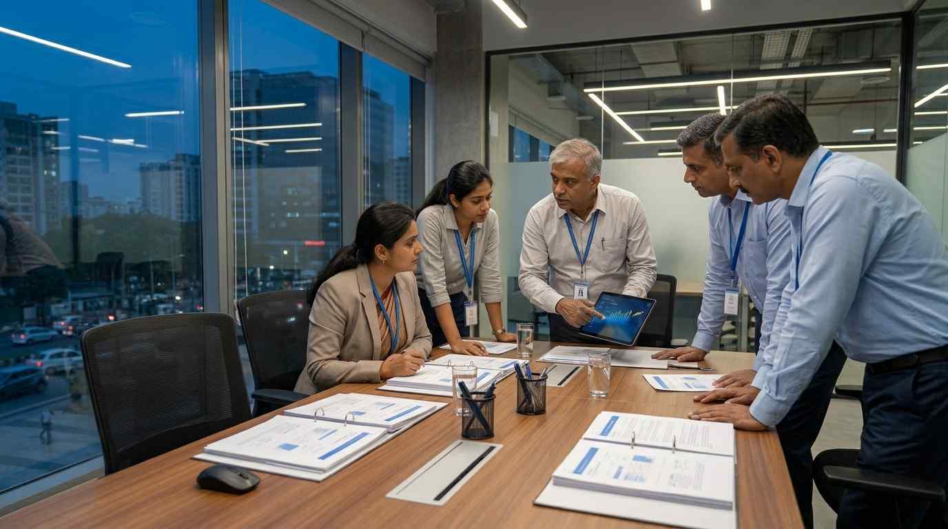 ISO 42001 AI Governance for Indian IT Companies and Capability Centres Technology team in Bangalore discussing responsible AI governance