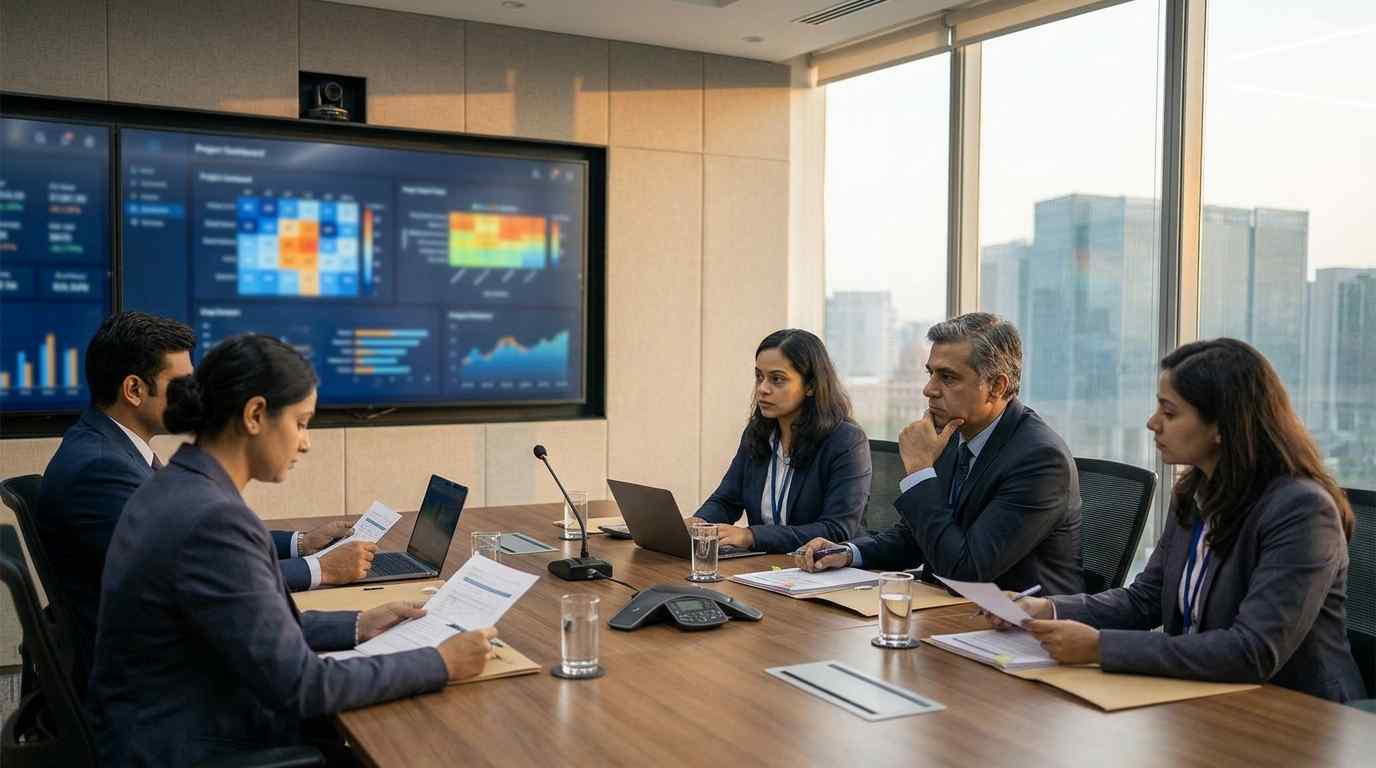 Why Public Procurement Asks for It Corporate evaluation meeting in an Indian boardroom reviewing bidder capability