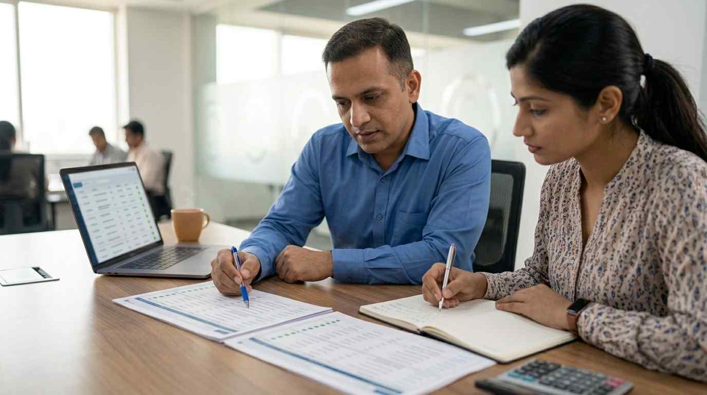 Two professionals comparing privacy framework documents side by side