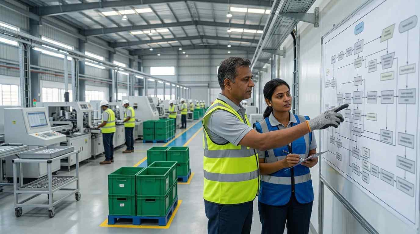 ISO 9001:2015 for MSME Manufacturers in Ahmedabad and Gujarat: A Practical Guide Manufacturing plant production line in Gujarat operating under a quality management system