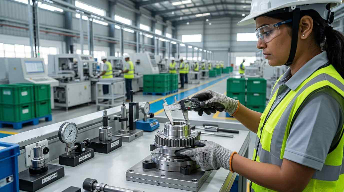 How the Certification Journey Runs Plant manager and supervisor reviewing a process flow chart on a factory wall