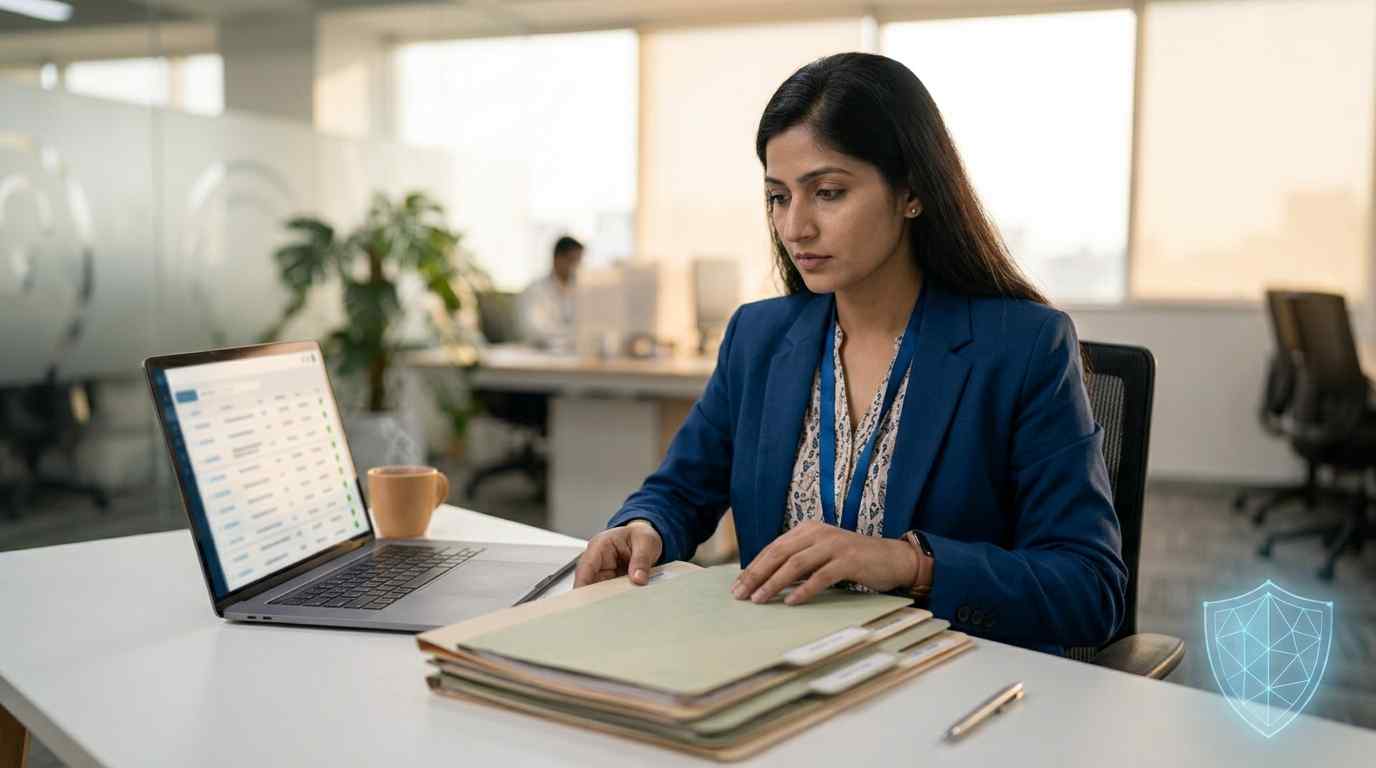 Organised records of processing activities filing system beside a laptop