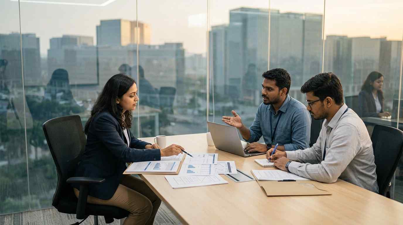 Why Hyderabad in Particular Software delivery team planning at project boards in a Hyderabad office